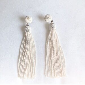 Beaded white tassle bridal earrings